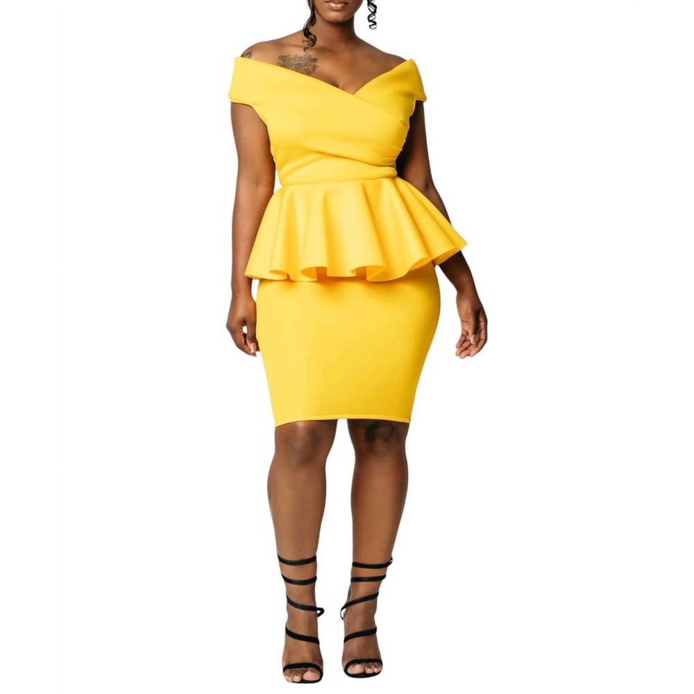 NEW VAVAVOOM off the shoulder peplum dress in yellow
